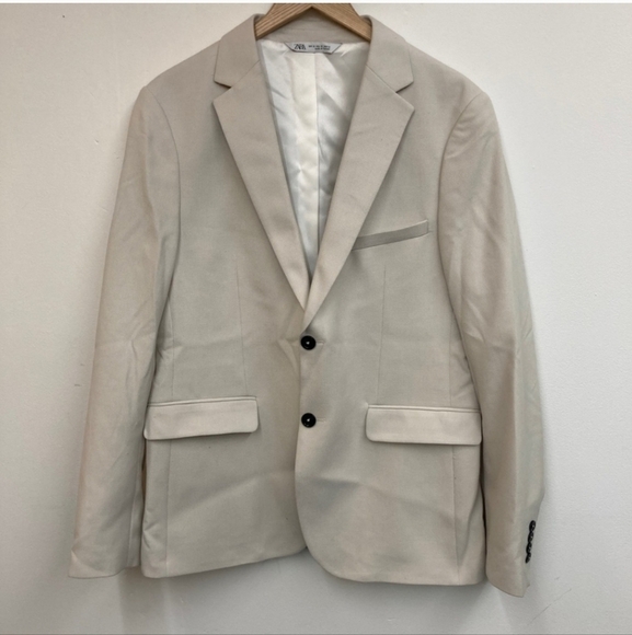 Zara Mens Texture Cream Slim Button Suit Coat Size 40R - Picture 2 of 6